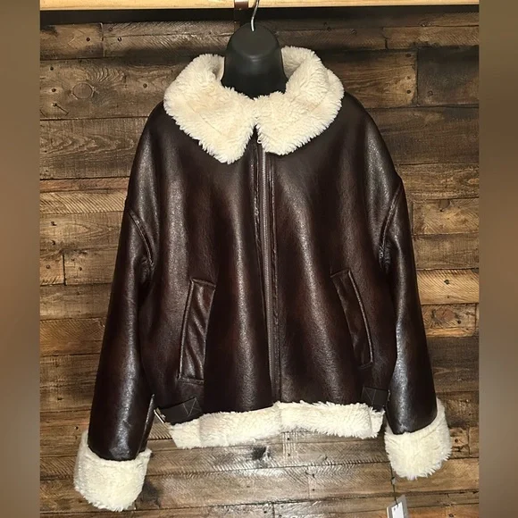 Laundry By Shelli Segal Brown Bomber Jacket with Cream Lining - Picture 2 of 10